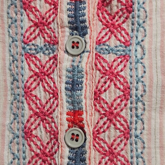 Johnny Was Peasant Embroidered Stripe Linen Tunic Dress 2X Boho Coastal Cottage - Picture 9 of 13